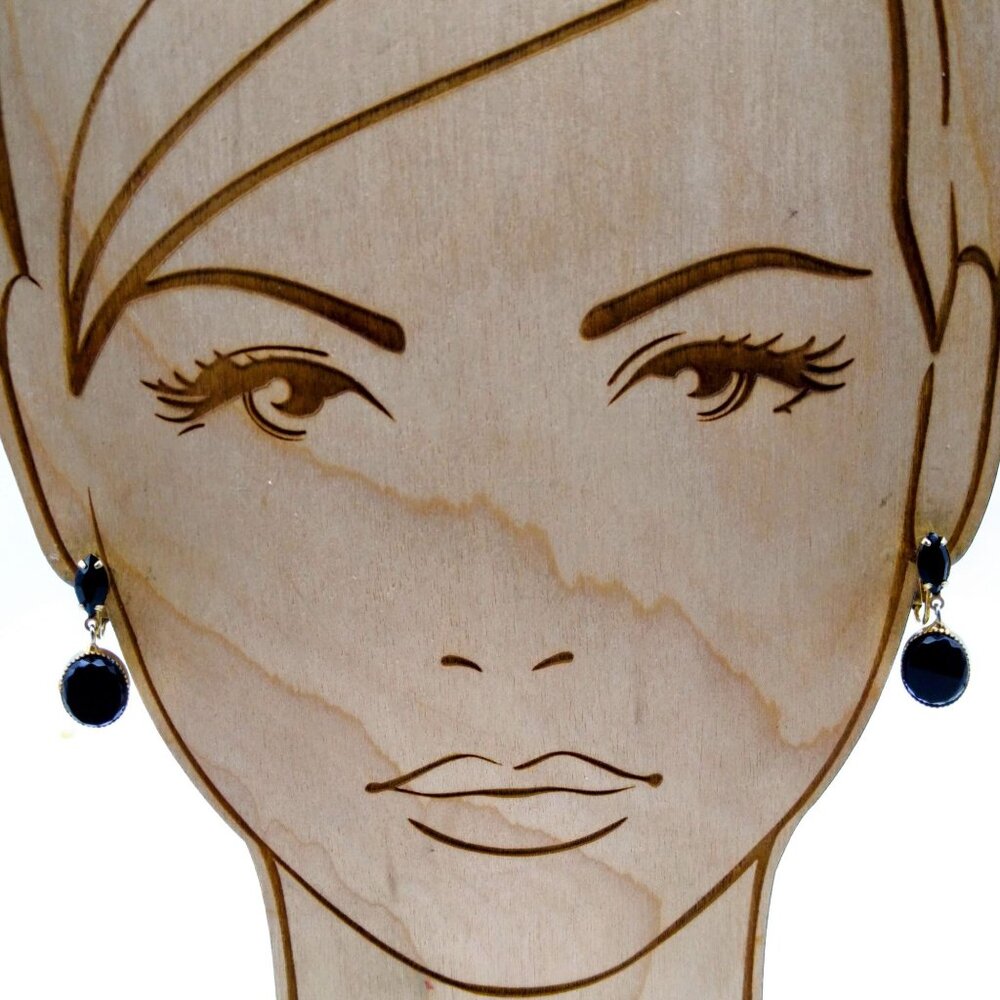 Chic Elegant Vintage Onyx Earrings, Marquise Drops to Circle Dangle in Gold Tone